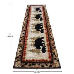 Emma And Oliver Ursa 3'x10' Rustic Cabin Theme Accent Rug With Bear And Cub Design With Trees In Background And Bear Track Patterned Edges -Home furnishings 6170124 ALT3