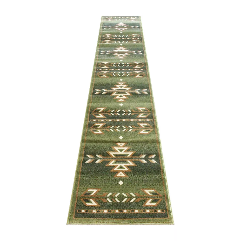 Emma And Oliver Reno 2x11 Olefin Accent Rug With Southwestern Geometric Arrow Design In Green, Black, Beige & Ivory And Natural Jute Backing 3 Emma And Oliver Reno 2x11 Olefin Accent Rug With Southwestern Geometric Arrow Design In Green, Black, Beige & Ivory And Natural Jute Backing