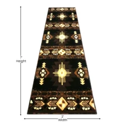 Emma And Oliver Santa Fe 2x7 Black Olefin Accent Rug With Complementary Southwestern Pattern In Beige, Black And Brown And Jute Backing -Home furnishings 6170132 ALT3