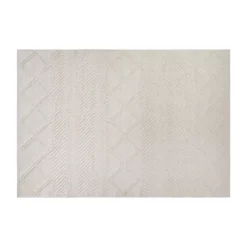 Emma And Oliver 5' X 7' Triple Blend Ivory And White Handwoven Geometric Area Rug