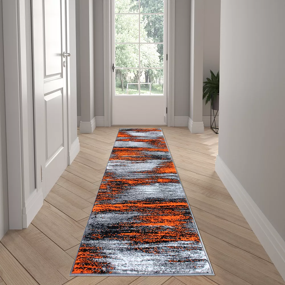 Emma And Oliver Oakland 2x7 Ultra Soft Shaded Look Olefin Accent Runner In Gray, Black & Orange With Natural Jute Backing 4 Emma And Oliver Oakland 2x7 Ultra Soft Shaded Look Olefin Accent Runner In Gray, Black & Orange With Natural Jute Backing - Image 2
