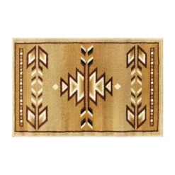 Emma And Oliver Reno 2x3 Olefin Accent Rug With Southwestern Geometric Arrow Design In Brown, Black, Beige & Ivory And Natural Jute Backing