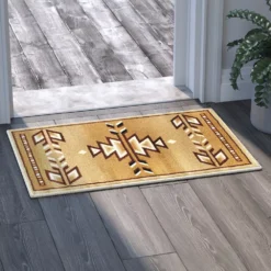Emma And Oliver Reno 2x3 Olefin Accent Rug With Southwestern Geometric Arrow Design In Brown, Black, Beige & Ivory And Natural Jute Backing -Home furnishings 6170260 ALT2