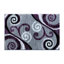 Emma And Oliver Helix 2x3 Scraped Look Ultra Soft Plush Pile Olefin Accent Rug In Purple, Gray, Black And White Swirl Pattern, Jute Backing