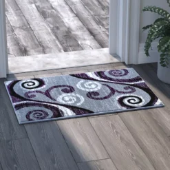 Emma And Oliver Helix 2x3 Scraped Look Ultra Soft Plush Pile Olefin Accent Rug In Purple, Gray, Black And White Swirl Pattern, Jute Backing -Home furnishings 6170262 ALT2