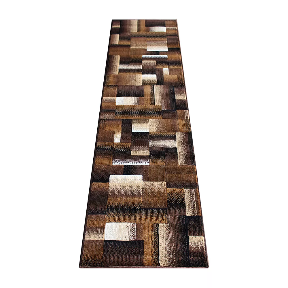 Emma And Oliver Malaga 2x7 Modern Cubist Olefin Accent Runner Rug In Gradient Shades Of Chocolate, Beige And Ivory With Natural Jute Backing 3 Emma And Oliver Malaga 2x7 Modern Cubist Olefin Accent Runner Rug In Gradient Shades Of Chocolate, Beige And Ivory With Natural Jute Backing