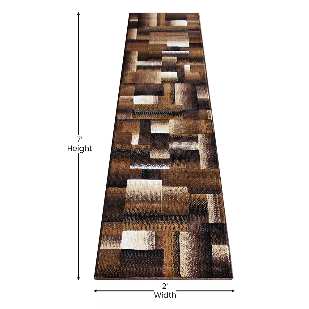 Emma And Oliver Malaga 2x7 Modern Cubist Olefin Accent Runner Rug In Gradient Shades Of Chocolate, Beige And Ivory With Natural Jute Backing 6 Emma And Oliver Malaga 2x7 Modern Cubist Olefin Accent Runner Rug In Gradient Shades Of Chocolate, Beige And Ivory With Natural Jute Backing - Image 4