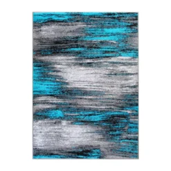 Emma And Oliver Oakland 8x10 Ultra Soft Shaded Look Olefin Accent Rug In Gray, Black & Turquoise With Natural Jute Backing
