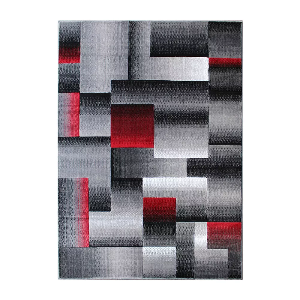 Emma And Oliver Malaga 8x10 Modern Cubist Olefin Accent Rug In Gradient Shades Of Black, Gray And Red With Natural Jute Backing 3 Emma And Oliver Malaga 8x10 Modern Cubist Olefin Accent Rug In Gradient Shades Of Black, Gray And Red With Natural Jute Backing