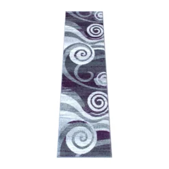 Emma And Oliver Aeris 2'x7' Contemporary Swirl Plush Pile Accent Rug With Scraped Effect In Purple, Gray, Black And White And Jute Backing
