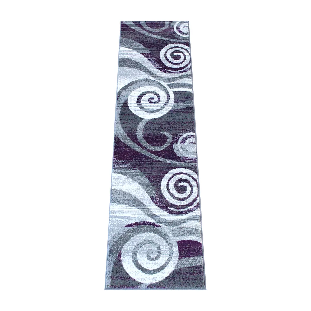 Emma And Oliver Aeris 2'x7' Contemporary Swirl Plush Pile Accent Rug With Scraped Effect In Purple, Gray, Black And White And Jute Backing 3 Emma And Oliver Aeris 2'x7' Contemporary Swirl Plush Pile Accent Rug With Scraped Effect In Purple, Gray, Black And White And Jute Backing