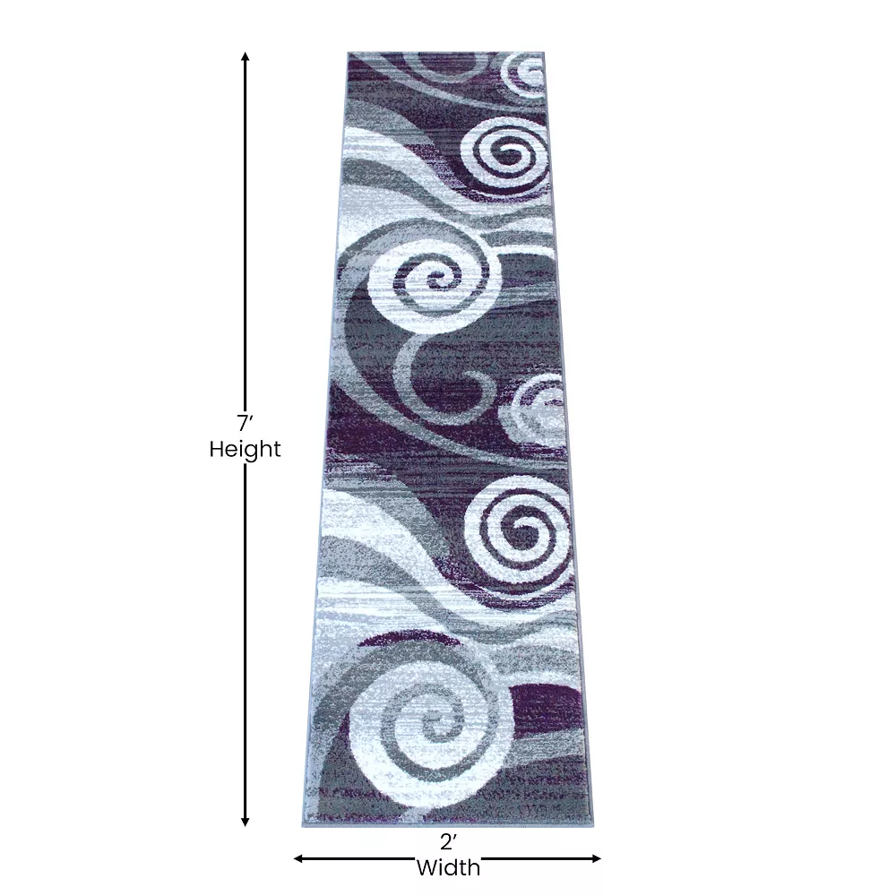 Emma And Oliver Aeris 2'x7' Contemporary Swirl Plush Pile Accent Rug With Scraped Effect In Purple, Gray, Black And White And Jute Backing 6 Emma And Oliver Aeris 2'x7' Contemporary Swirl Plush Pile Accent Rug With Scraped Effect In Purple, Gray, Black And White And Jute Backing - Image 4