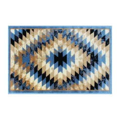 Emma And Oliver Tucson 2x3 Distressed Southwestern Diamond Motif Plush Pile Olefin Accent Rug In Blue, Beige, Brown And Black - Jute Backing
