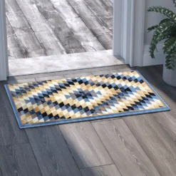 Emma And Oliver Tucson 2x3 Distressed Southwestern Diamond Motif Plush Pile Olefin Accent Rug In Blue, Beige, Brown And Black - Jute Backing -Home furnishings 6170385 ALT2