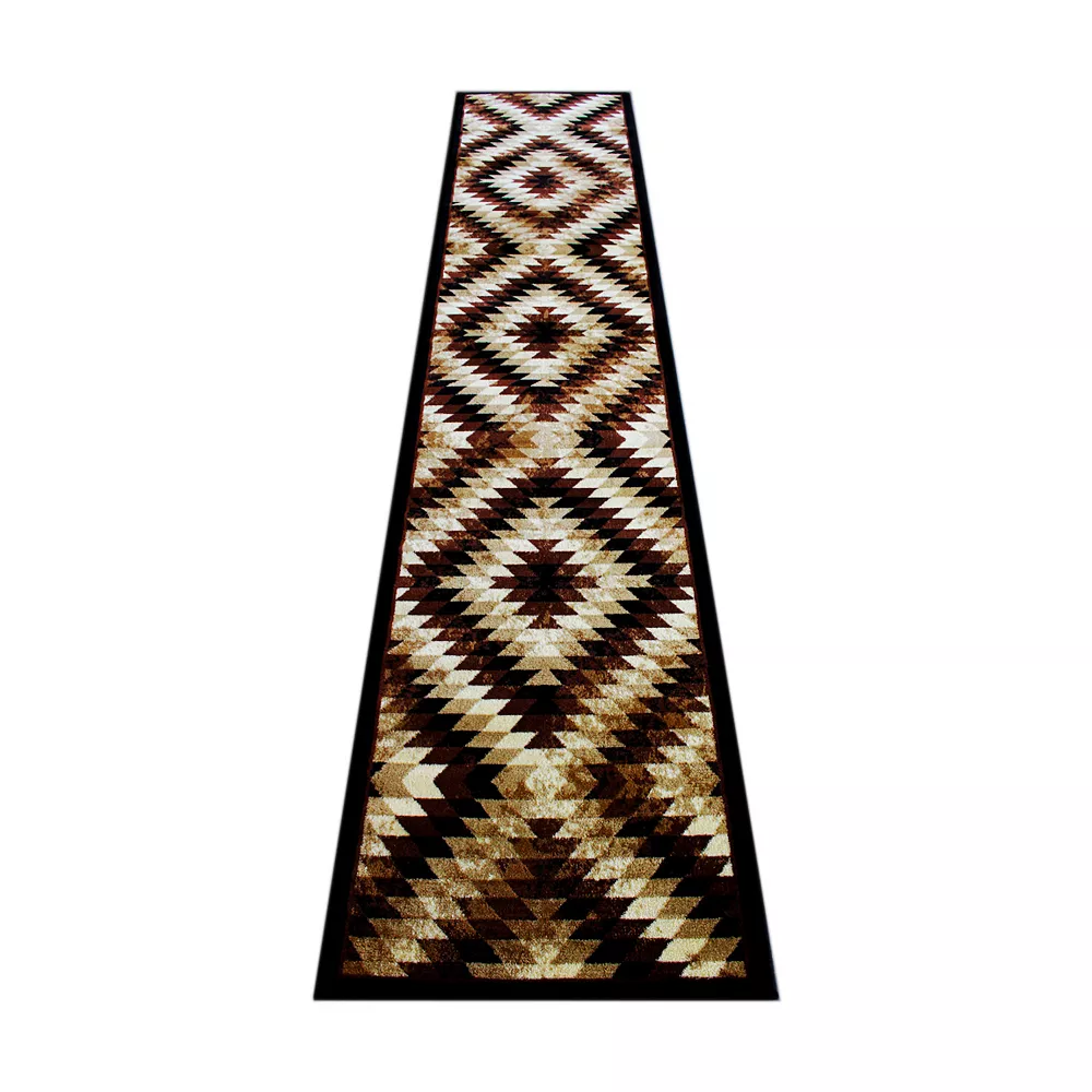 Emma And Oliver Tucson 2x11 Distressed Southwestern Diamond Motif Plush Pile Olefin Accent Rug In Brown, Beige, White And Black - Jute Backing 3 Emma And Oliver Tucson 2x11 Distressed Southwestern Diamond Motif Plush Pile Olefin Accent Rug In Brown, Beige, White And Black - Jute Backing