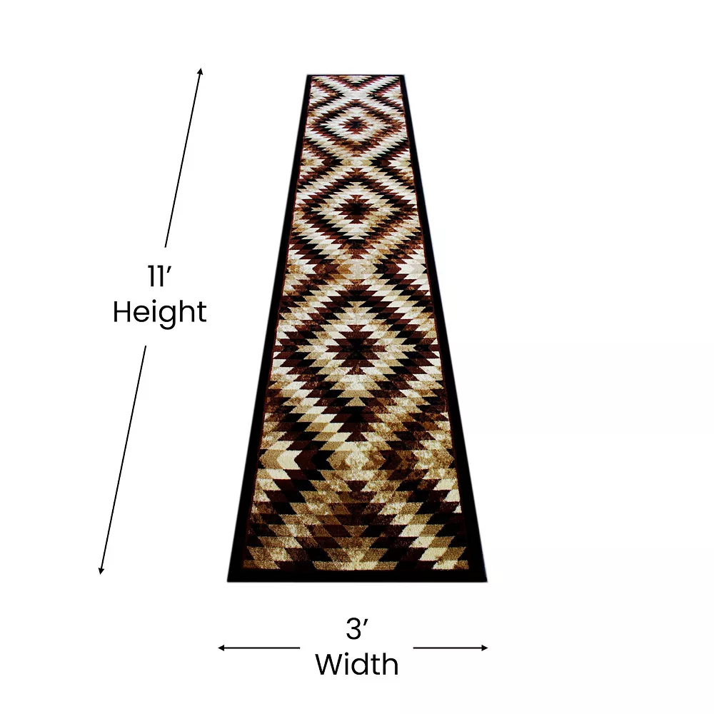 Emma And Oliver Tucson 2x11 Distressed Southwestern Diamond Motif Plush Pile Olefin Accent Rug In Brown, Beige, White And Black - Jute Backing 6 Emma And Oliver Tucson 2x11 Distressed Southwestern Diamond Motif Plush Pile Olefin Accent Rug In Brown, Beige, White And Black - Jute Backing - Image 4