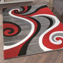 Emma And Oliver Modal 5x7 Accent Rug With Modern 3D Sculpted Swirl Pattern And Varied Texture Piling In Red, Black, White & Gray -Home furnishings 6170391 ALT2