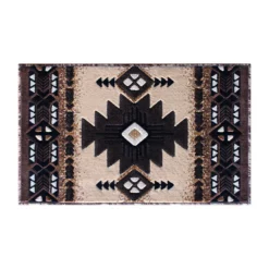 Emma And Oliver Santa Fe 2x3 Berber Olefin Accent Rug With Complementary Southwestern Pattern In Beige, Black And Brown And Jute Backing