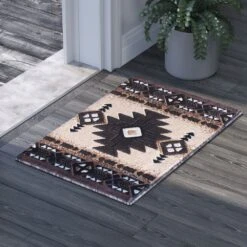 Emma And Oliver Santa Fe 2x3 Berber Olefin Accent Rug With Complementary Southwestern Pattern In Beige, Black And Brown And Jute Backing -Home furnishings 6170399 ALT2