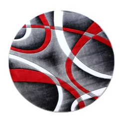 Emma And Oliver Cambre 8x8 Round Olefin Accent Rug With 3D Sculpted Intersecting Arch Design In Red, Gray, Black And White With Jute Backing