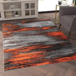 Emma And Oliver Oakland 5x7 Ultra Soft Shaded Look Olefin Accent Rug In Gray, Black & Orange With Natural Jute Backing 8 Emma And Oliver Oakland 5x7 Ultra Soft Shaded Look Olefin Accent Rug In Gray, Black & Orange With Natural Jute Backing -Home furnishings 6170413 ALT2