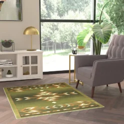 Emma And Oliver Reno 4x5 Olefin Accent Rug With Southwestern Geometric Arrow Design In Green, Black, Beige & Ivory And Natural Jute Backing -Home furnishings 6170419 ALT2