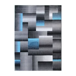 Emma And Oliver Malaga 8x10 Modern Cubist Olefin Accent Rug In Gradient Shades Of Black, Gray And Blue With Natural Jute Backing