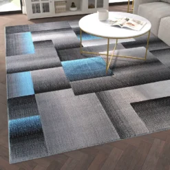 Emma And Oliver Malaga 8x10 Modern Cubist Olefin Accent Rug In Gradient Shades Of Black, Gray And Blue With Natural Jute Backing -Home furnishings 6170420 ALT2