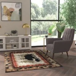 Emma And Oliver Ursa 5'x7' Rustic Cabin Or Lodge Theme Rug With Bear And Cub Design With Trees In Background And Bear Track Patterned Edges 8 Emma And Oliver Ursa 5'x7' Rustic Cabin Or Lodge Theme Rug With Bear And Cub Design With Trees In Background And Bear Track Patterned Edges -Home furnishings 6170421 ALT2