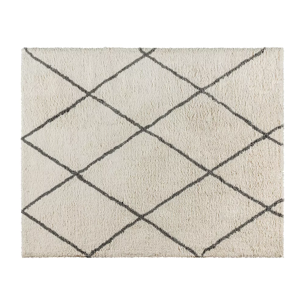 Emma And Oliver 8' X 10' Ivory And Black Diamond Trellis Modern Shag Area Rug 3 Emma And Oliver 8' X 10' Ivory And Black Diamond Trellis Modern Shag Area Rug