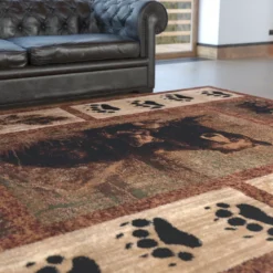 Emma And Oliver Juneau 8'x10' Accent Rug With Mother Brown Bear And 2 Cubs Nature Scene And Leaf And Bear Track Detailing For Home, Cabin Or RV -Home furnishings 6170435 ALT2