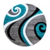 Emma And Oliver Modal 8x8 Round Accent Rug With Modern 3D Sculpted Swirl Pattern And Varied Texture Piling In Turquoise, Black, White & Gray