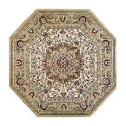 Emma And Oliver Zada Ultra Soft 5'x5' Octagon Olefin Accent Rug With Traditional Multicolor Medallion Design In Ivory With Natural Jute Backing