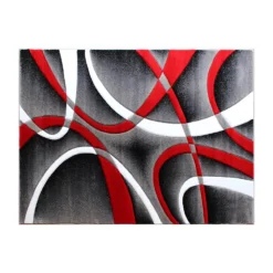 Emma And Oliver Cambre 5x7 Olefin Accent Rug With 3D Sculpted Intersecting Arch Design In Red, Gray, Black And White With Jute Backing