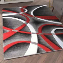 Emma And Oliver Cambre 5x7 Olefin Accent Rug With 3D Sculpted Intersecting Arch Design In Red, Gray, Black And White With Jute Backing -Home furnishings 6170468 ALT2