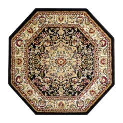 Emma And Oliver Zada Ultra Soft 5'x5' Octagon Olefin Accent Rug With Traditional Multicolor Medallion Design In Black With Natural Jute Backing