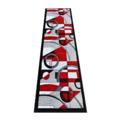 Emma And Oliver Stellan 2'x7' Accent Rug With Abstract Geometric Design In Gradient Shades Of Red, Gray, Black And White With Jute Backing