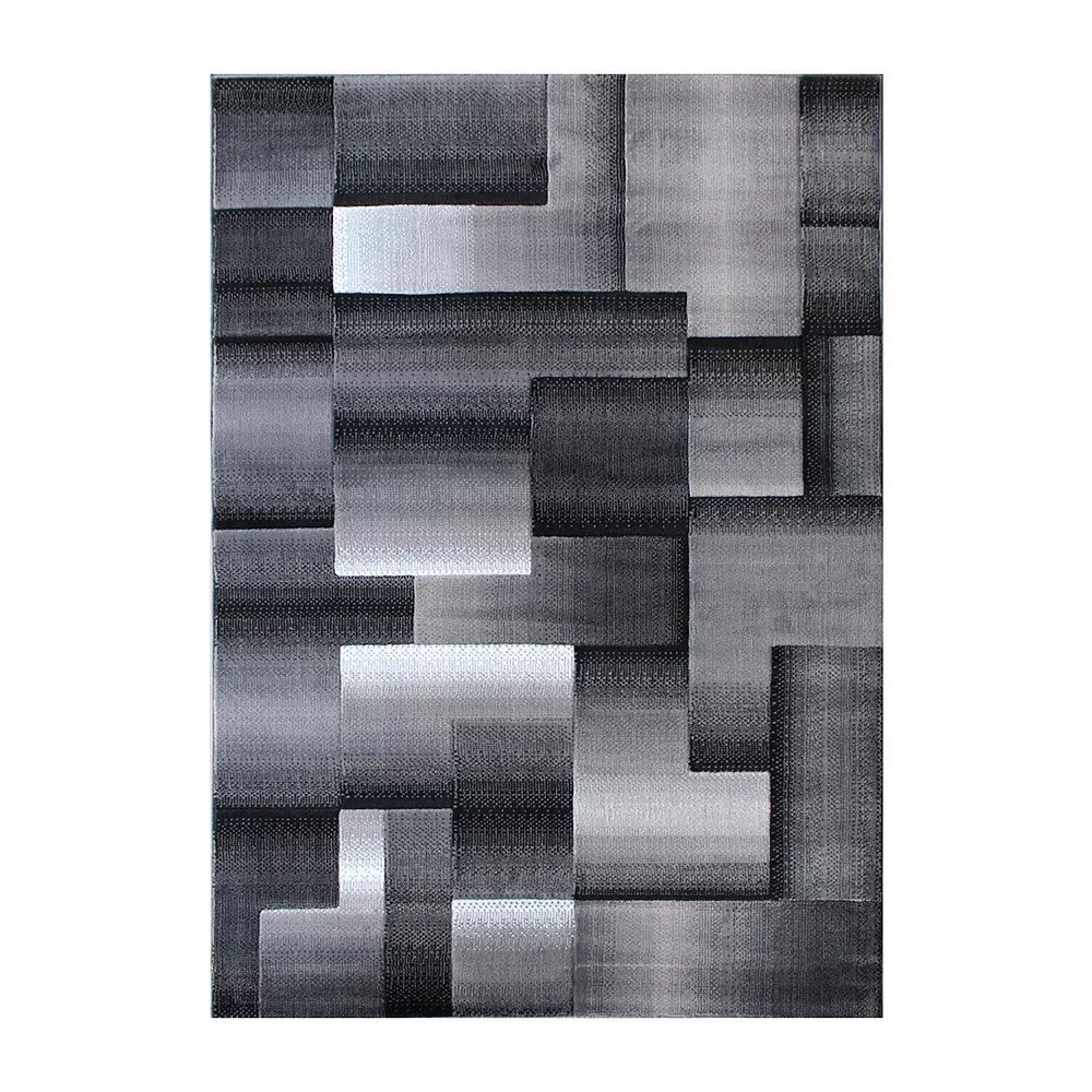 Emma And Oliver Malaga 8x10 Modern Cubist Olefin Accent Rug In Gradient Shades Of Black, Gray And White With Natural Jute Backing 3 Emma And Oliver Malaga 8x10 Modern Cubist Olefin Accent Rug In Gradient Shades Of Black, Gray And White With Natural Jute Backing