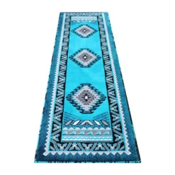 Emma And Oliver Oceano 2x7 Turquoise Southwestern Style Accent Rug With Olefin Facing And Natural Jute Backing Suitable For Multiple Floor Types