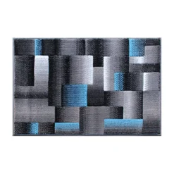 Emma And Oliver Malaga 2x3 Modern Cubist Olefin Accent Rug In Gradient Shades Of Black, Gray And Blue With Natural Jute Backing