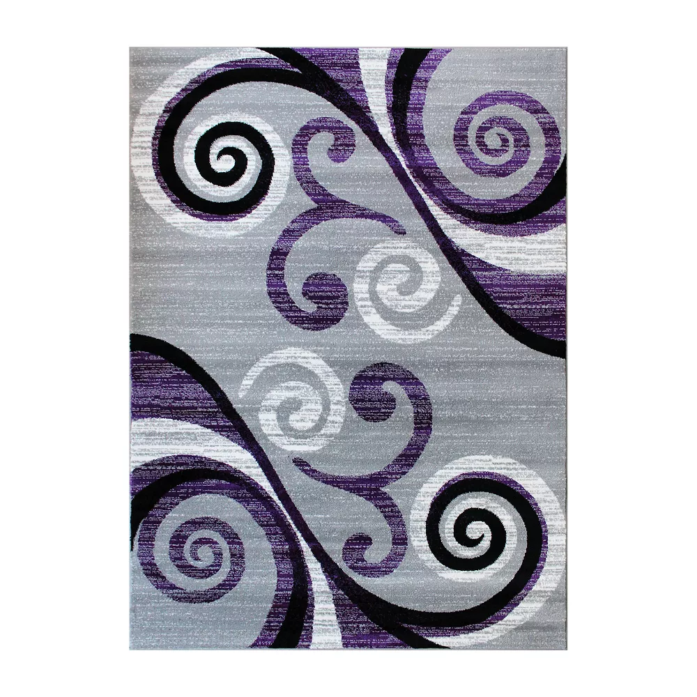 Emma And Oliver Helix 6x9 Scraped Look Ultra Soft Plush Pile Olefin Accent Rug In Purple, Gray, Black And White Swirl Pattern, Jute Backing 3 Emma And Oliver Helix 6x9 Scraped Look Ultra Soft Plush Pile Olefin Accent Rug In Purple, Gray, Black And White Swirl Pattern, Jute Backing