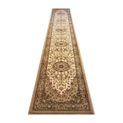 Emma And Oliver Zada Ultra Soft 3'x15' Olefin Accent Rug With Traditional Multicolor Medallion Design In Ivory With Natural Jute Backing