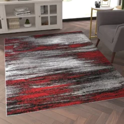 Emma And Oliver Oakland 5x7 Ultra Soft Shaded Look Olefin Accent Rug In Gray, Black & Red With Natural Jute Backing 8 Emma And Oliver Oakland 5x7 Ultra Soft Shaded Look Olefin Accent Rug In Gray, Black & Red With Natural Jute Backing -Home furnishings 6170656 ALT2