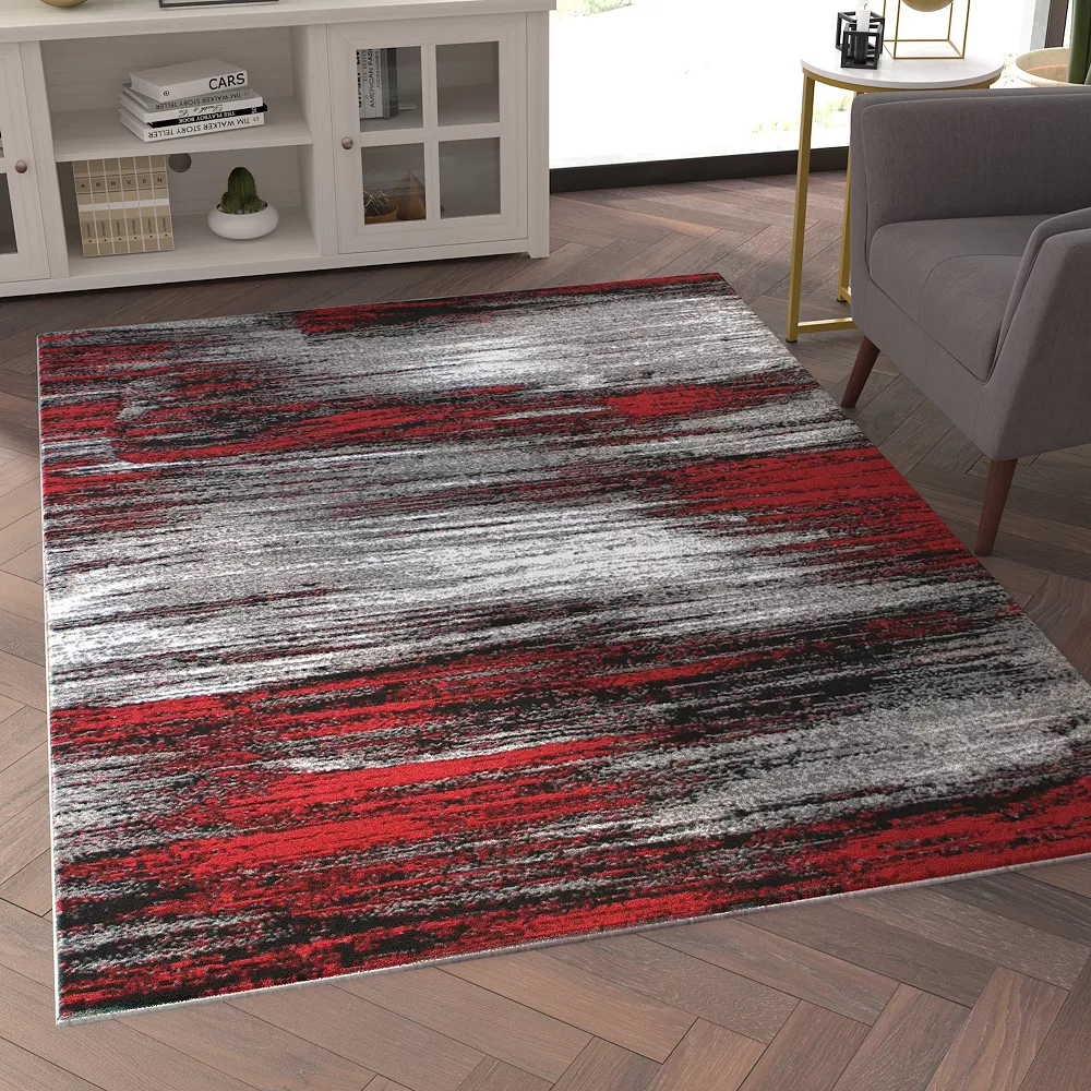 Emma And Oliver Oakland 5x7 Ultra Soft Shaded Look Olefin Accent Rug In Gray, Black & Red With Natural Jute Backing 5 Emma And Oliver Oakland 5x7 Ultra Soft Shaded Look Olefin Accent Rug In Gray, Black & Red With Natural Jute Backing - Image 3