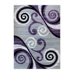 Emma And Oliver Helix 4x5 Scraped Look Ultra Soft Plush Pile Olefin Accent Rug In Purple, Gray, Black And White Swirl Pattern, Jute Backing