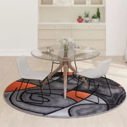 Emma And Oliver Urbane 7x7 Round Contemporary Abstract Geometric Olefin Accent Rug In Gradient Shades Of Gray And Orange With Natural Jute Backing -Home furnishings 6170705 ALT2