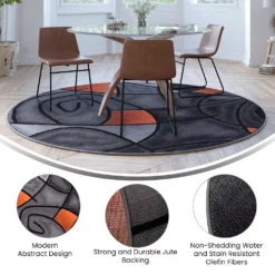 Emma And Oliver Urbane 7x7 Round Contemporary Abstract Geometric Olefin Accent Rug In Gradient Shades Of Gray And Orange With Natural Jute Backing -Home furnishings 6170705 ALT3