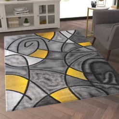 Emma And Oliver Urbane 5x7 Contemporary Abstract Geometric Olefin Accent Rug In Gradient Shades Of Gray And Yellow With Natural Jute Backing -Home furnishings 6170714 ALT2