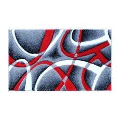 Emma And Oliver Cambre 2x3 Olefin Accent Rug With 3D Sculpted Intersecting Arch Design In Red, Gray, Black And White With Jute Backing