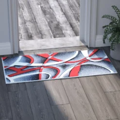 Emma And Oliver Cambre 2x3 Olefin Accent Rug With 3D Sculpted Intersecting Arch Design In Red, Gray, Black And White With Jute Backing -Home furnishings 6170717 ALT2